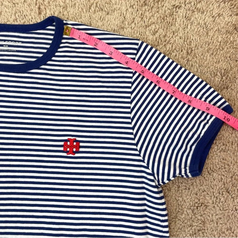 Tory Burch Sport Women's Blue Striped Cotton-Jersey Short Sleeve T-Shirt Medium - Picture 11 of 15